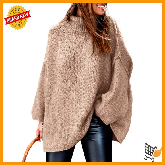 Oversized Chunky Knit Turtleneck Sweater Slouchy Pullover Winter Fashion